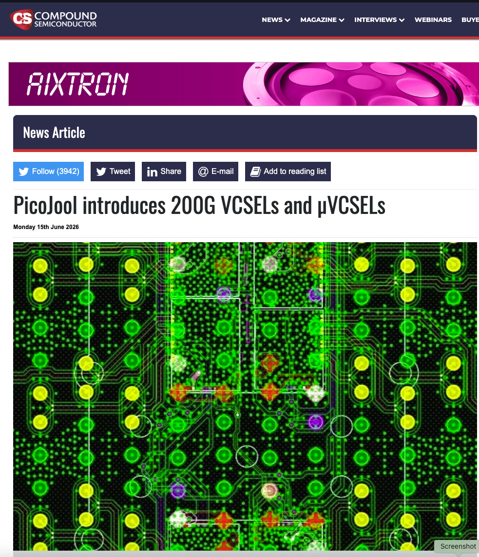 PicoJool Launches 200G VCSEL Technology for AI Data Centers